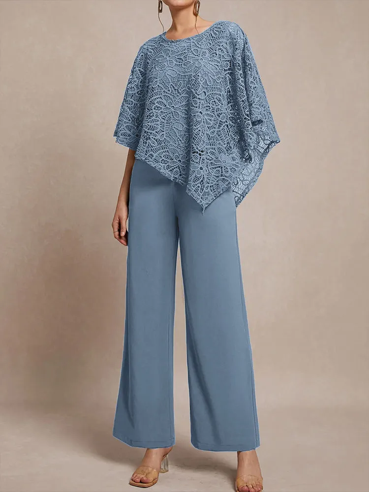 3 Pieces Lace Cape Chiffon Mother of the Bride Pant Suits