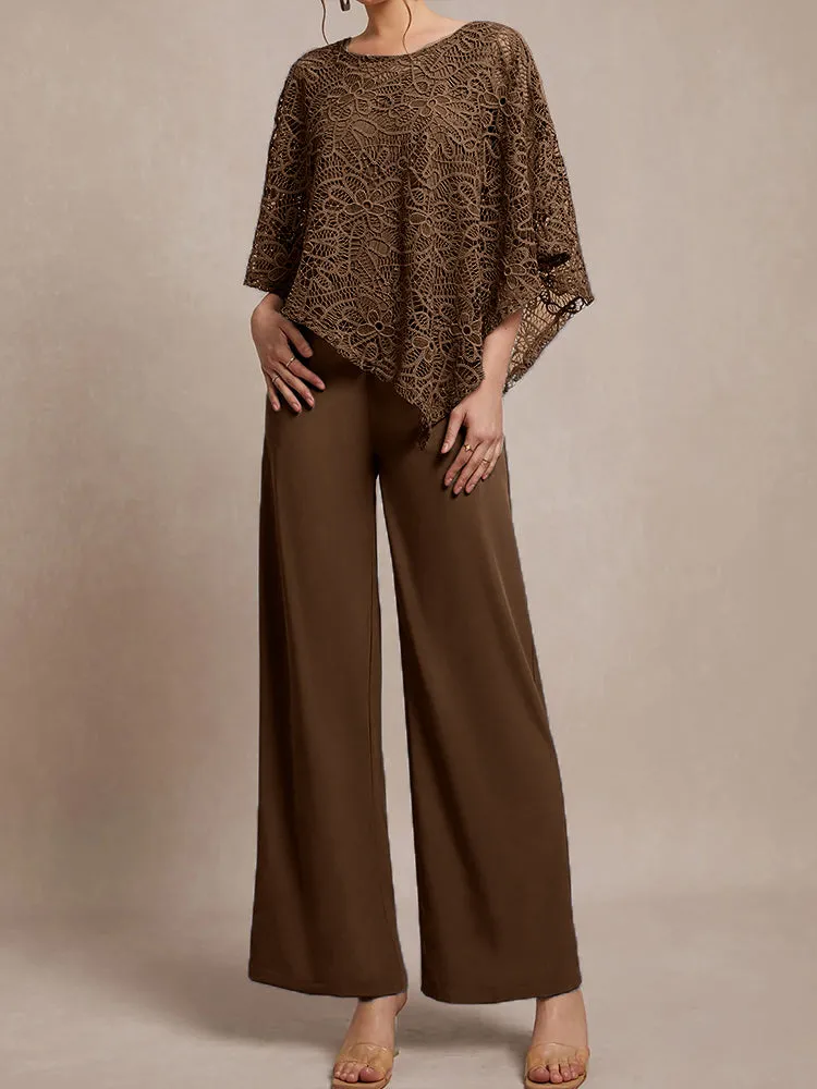 3 Pieces Lace Cape Chiffon Mother of the Bride Pant Suits
