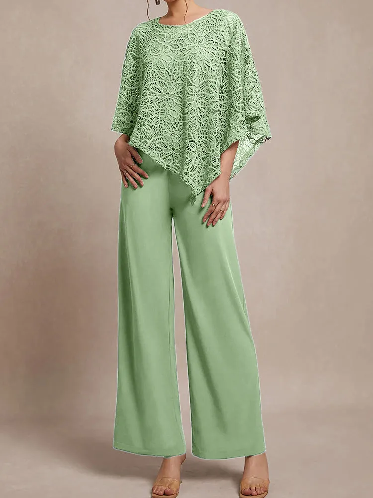 3 Pieces Lace Cape Chiffon Mother of the Bride Pant Suits