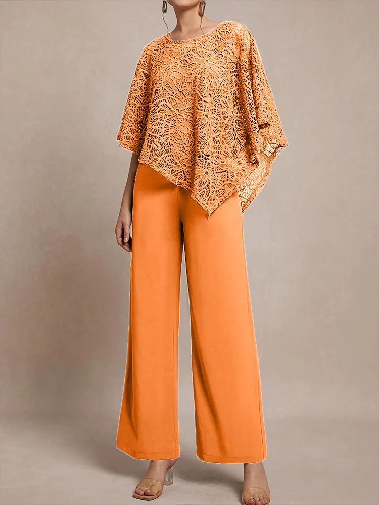 3 Pieces Lace Cape Chiffon Mother of the Bride Pant Suits