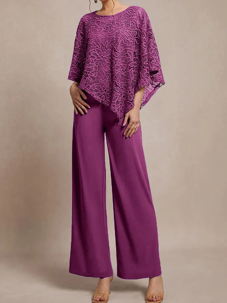 3 Pieces Lace Cape Chiffon Mother of the Bride Pant Suits