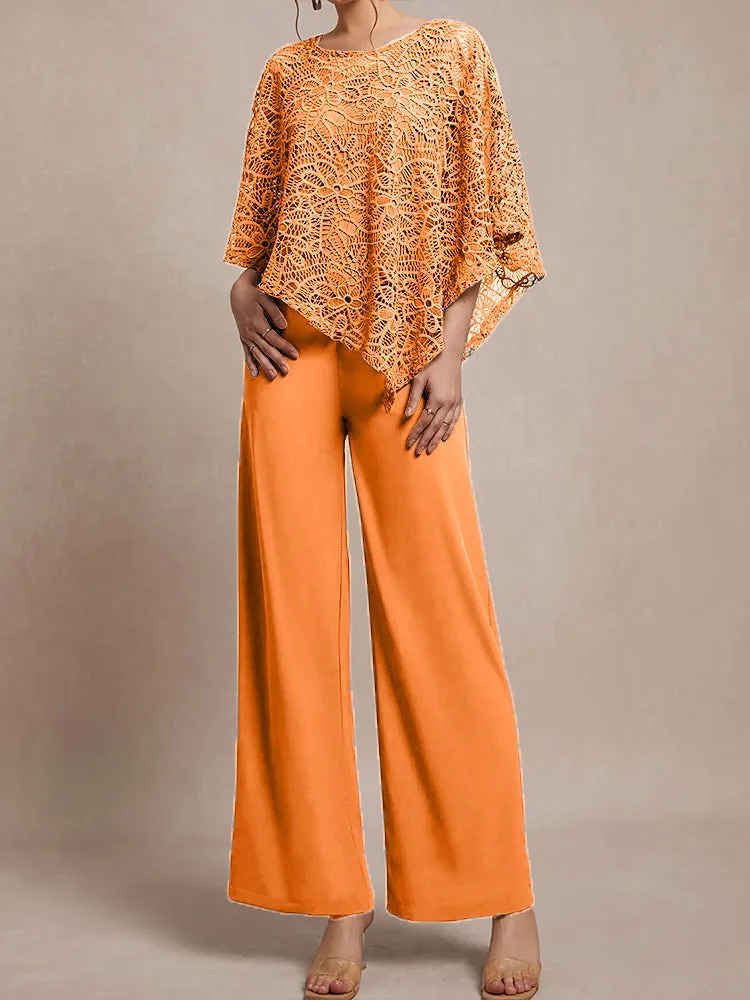 3 Pieces Lace Cape Chiffon Mother of the Bride Pant Suits