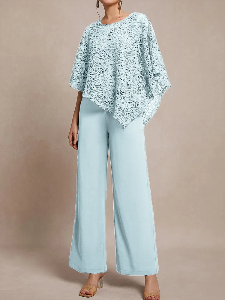 3 Pieces Lace Cape Chiffon Mother of the Bride Pant Suits