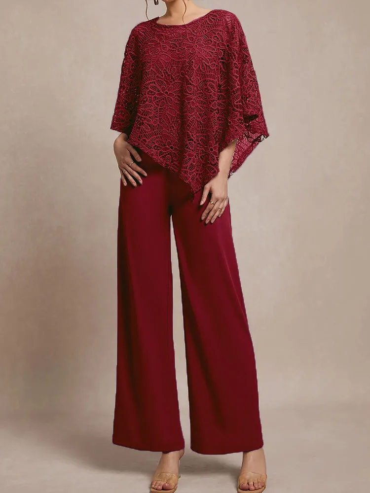 3 Pieces Lace Cape Chiffon Mother of the Bride Pant Suits
