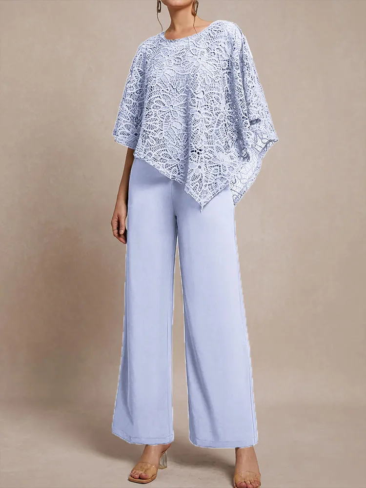 3 Pieces Lace Cape Chiffon Mother of the Bride Pant Suits