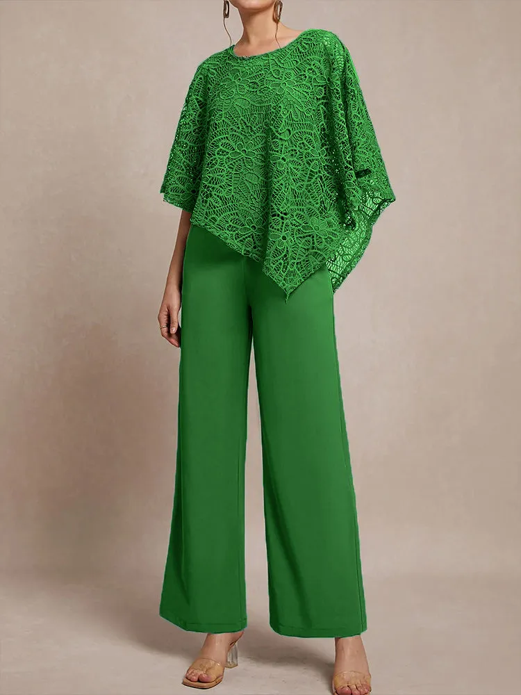 3 Pieces Lace Cape Chiffon Mother of the Bride Pant Suits