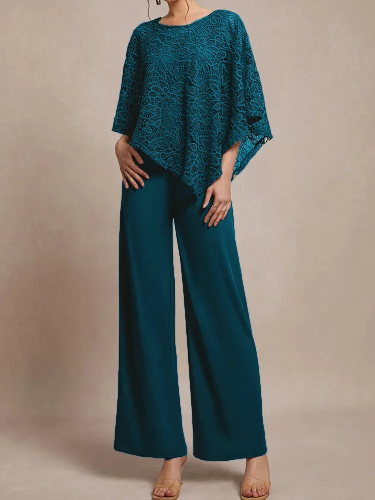3 Pieces Lace Cape Chiffon Mother of the Bride Pant Suits