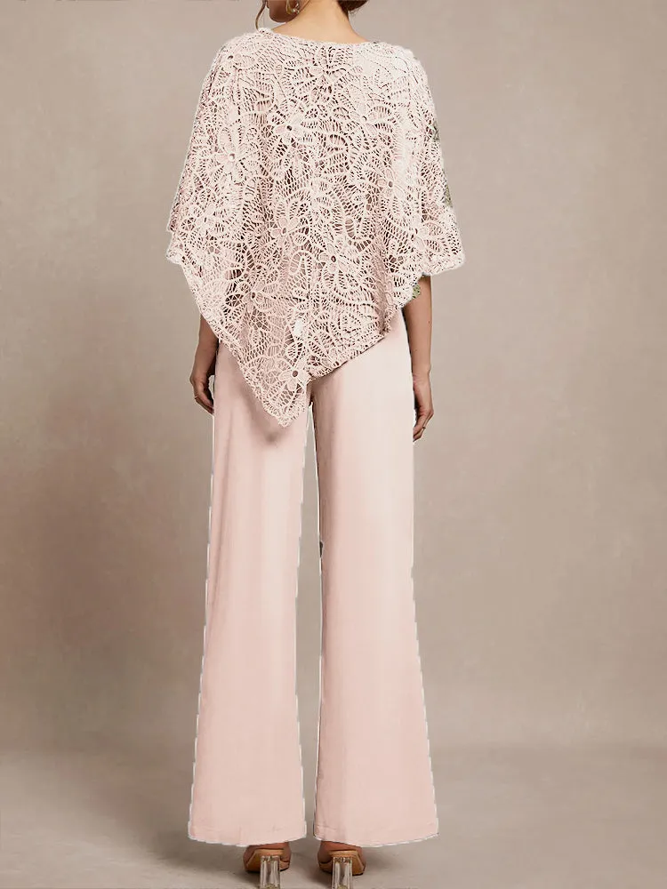 3 Pieces Lace Cape Chiffon Mother of the Bride Pant Suits