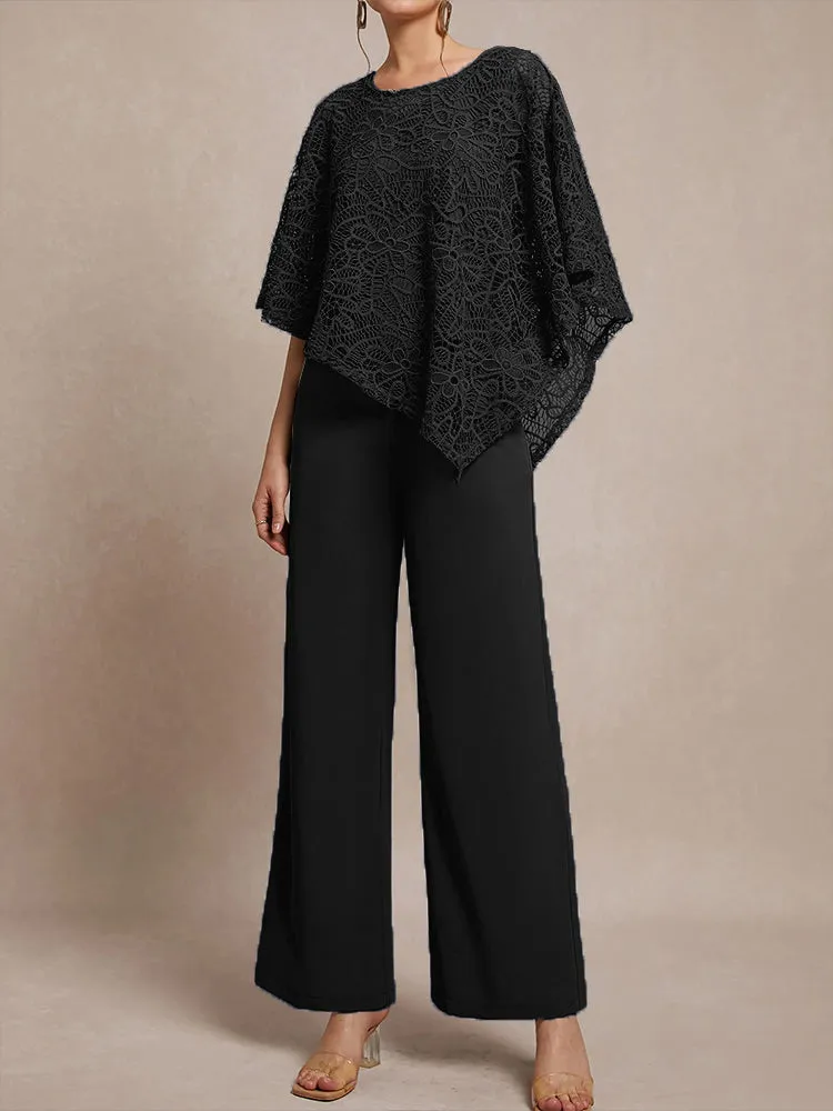 3 Pieces Lace Cape Chiffon Mother of the Bride Pant Suits