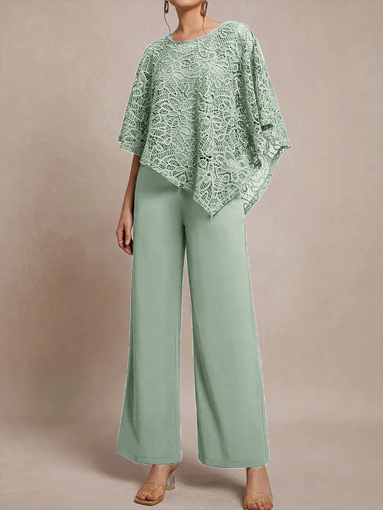 3 Pieces Lace Cape Chiffon Mother of the Bride Pant Suits