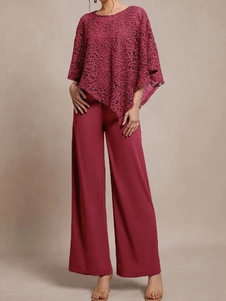 3 Pieces Lace Cape Chiffon Mother of the Bride Pant Suits