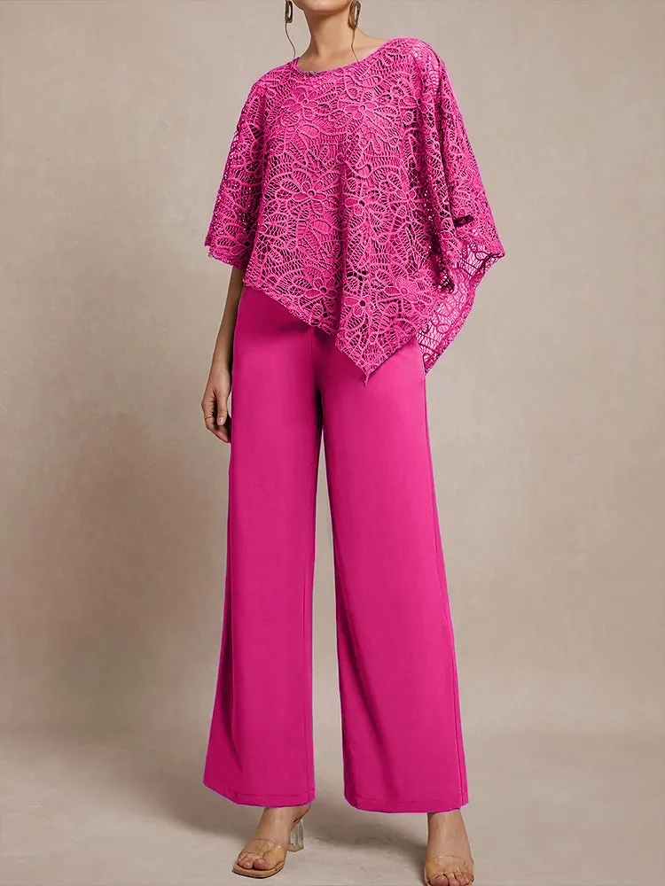 3 Pieces Lace Cape Chiffon Mother of the Bride Pant Suits
