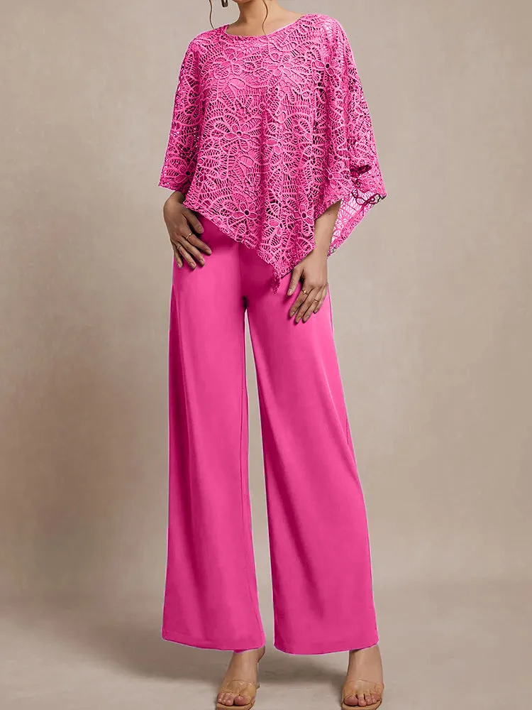 3 Pieces Lace Cape Chiffon Mother of the Bride Pant Suits