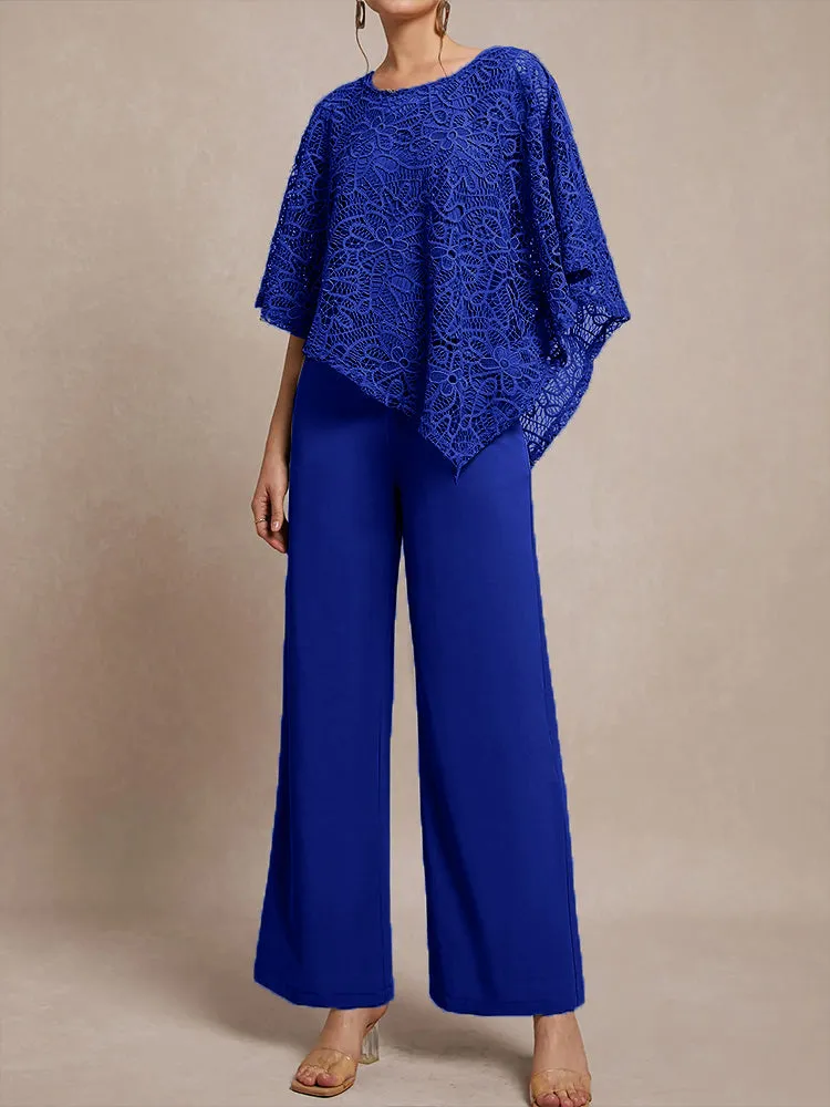 3 Pieces Lace Cape Chiffon Mother of the Bride Pant Suits