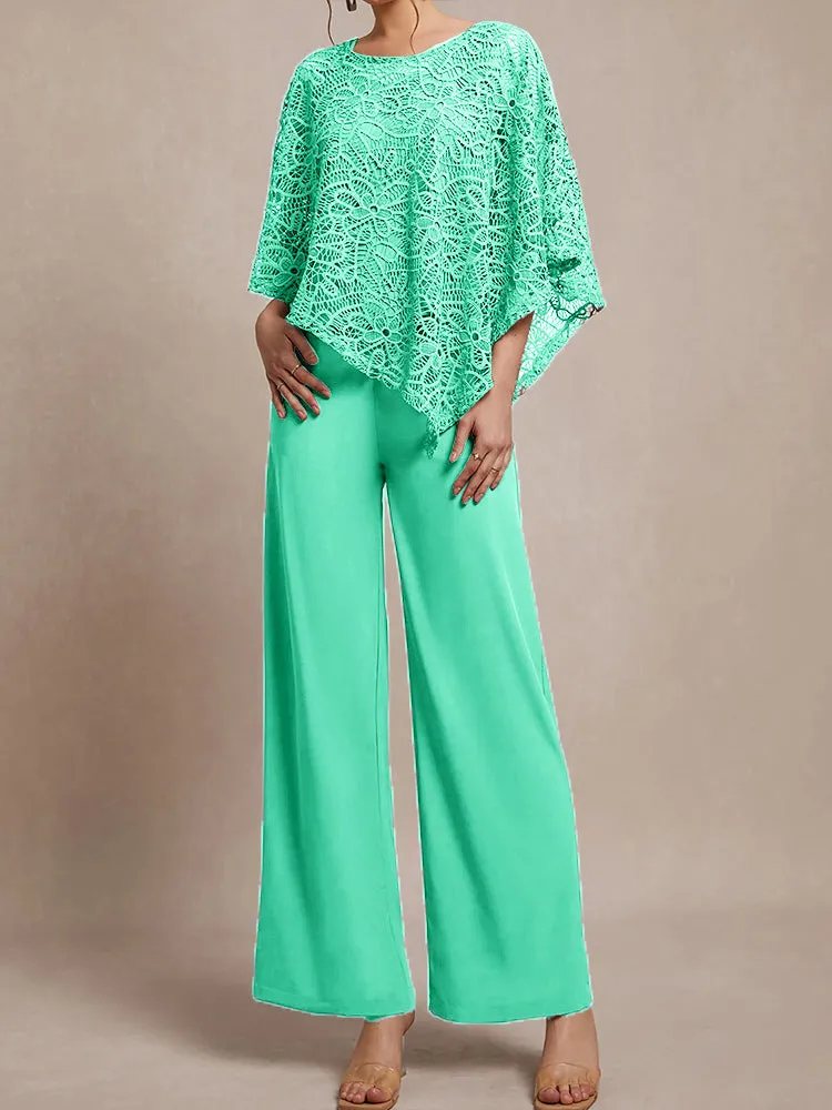 3 Pieces Lace Cape Chiffon Mother of the Bride Pant Suits