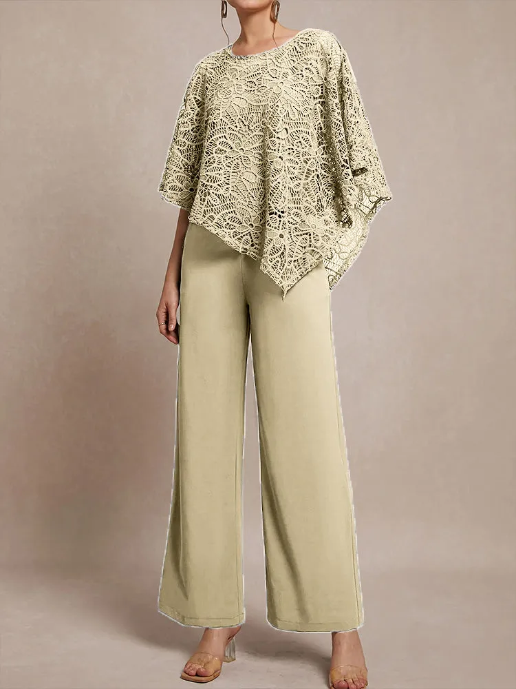 3 Pieces Lace Cape Chiffon Mother of the Bride Pant Suits