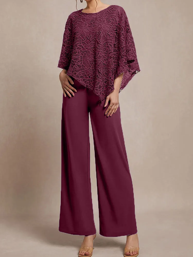 3 Pieces Lace Cape Chiffon Mother of the Bride Pant Suits