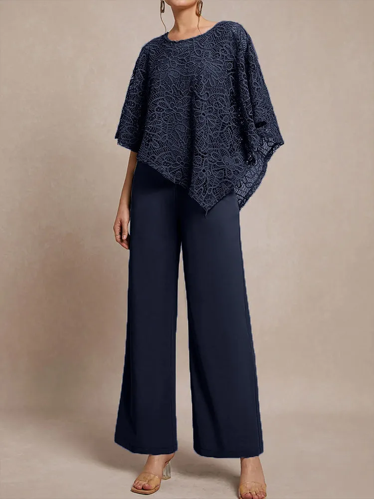 3 Pieces Lace Cape Chiffon Mother of the Bride Pant Suits