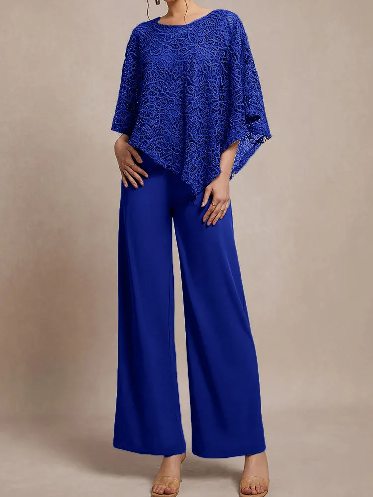 3 Pieces Lace Cape Chiffon Mother of the Bride Pant Suits