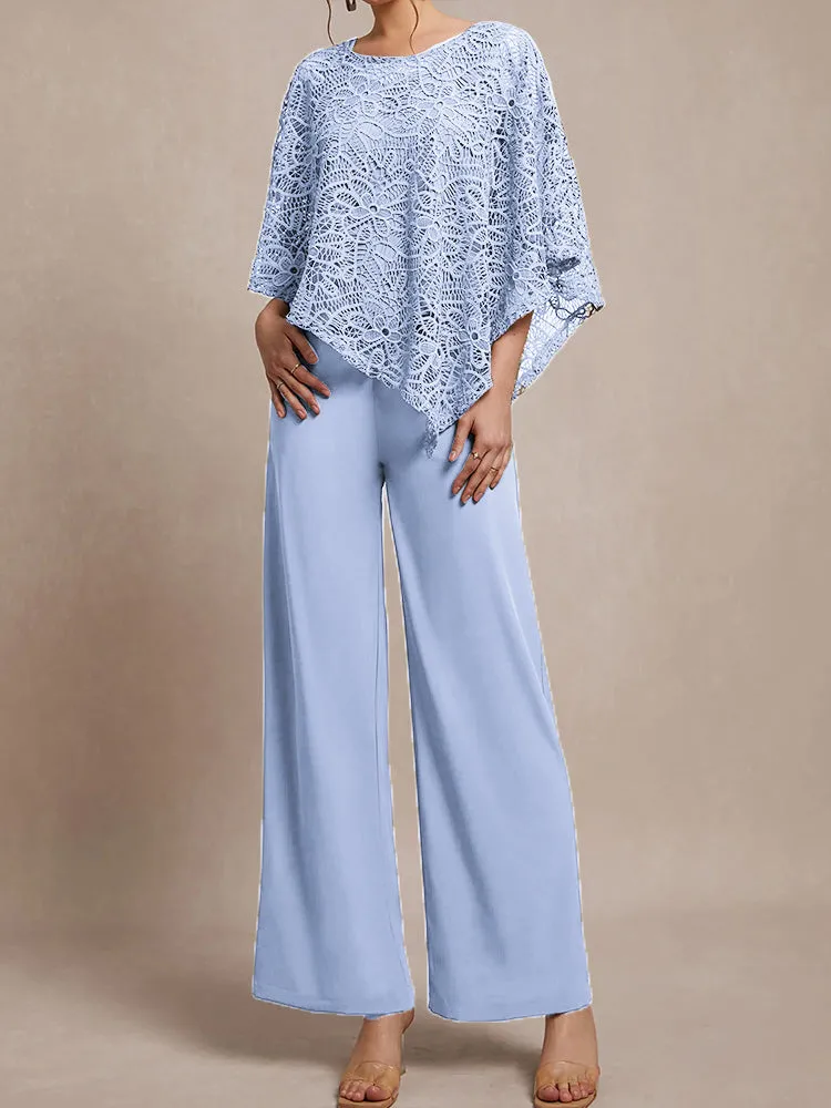 3 Pieces Lace Cape Chiffon Mother of the Bride Pant Suits