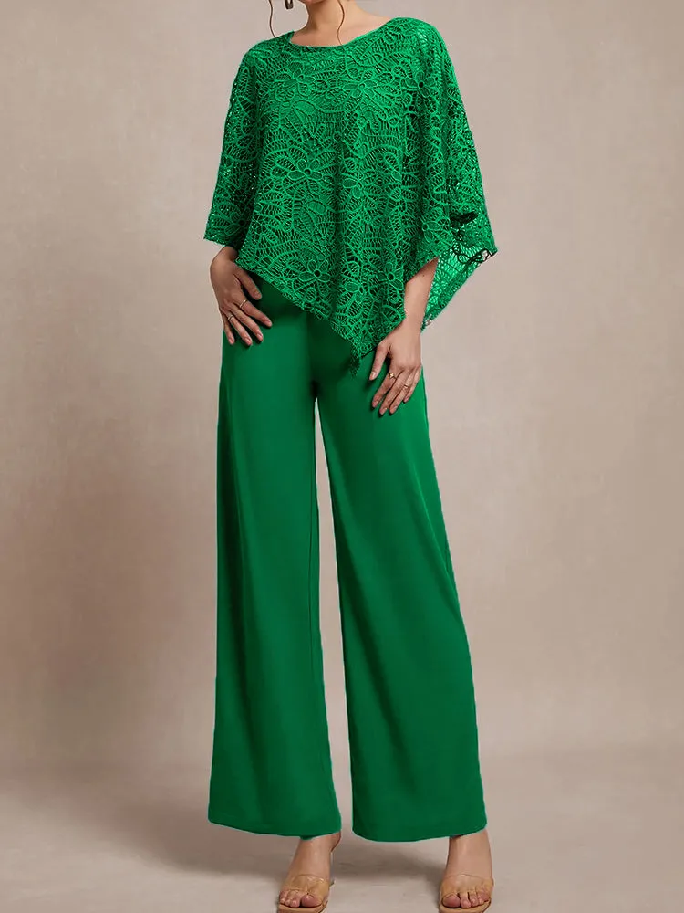 3 Pieces Lace Cape Chiffon Mother of the Bride Pant Suits