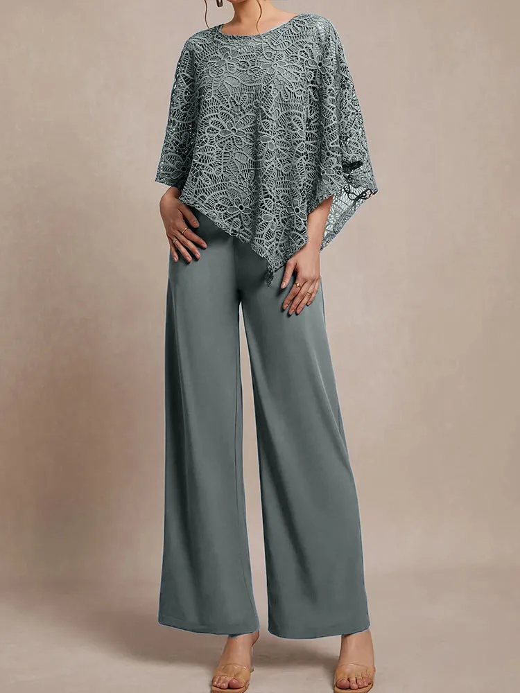 3 Pieces Lace Cape Chiffon Mother of the Bride Pant Suits