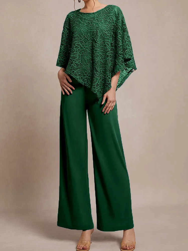 3 Pieces Lace Cape Chiffon Mother of the Bride Pant Suits