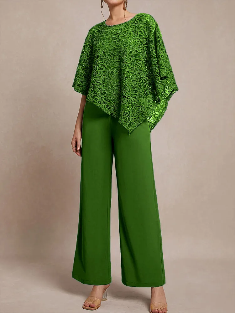 3 Pieces Lace Cape Chiffon Mother of the Bride Pant Suits
