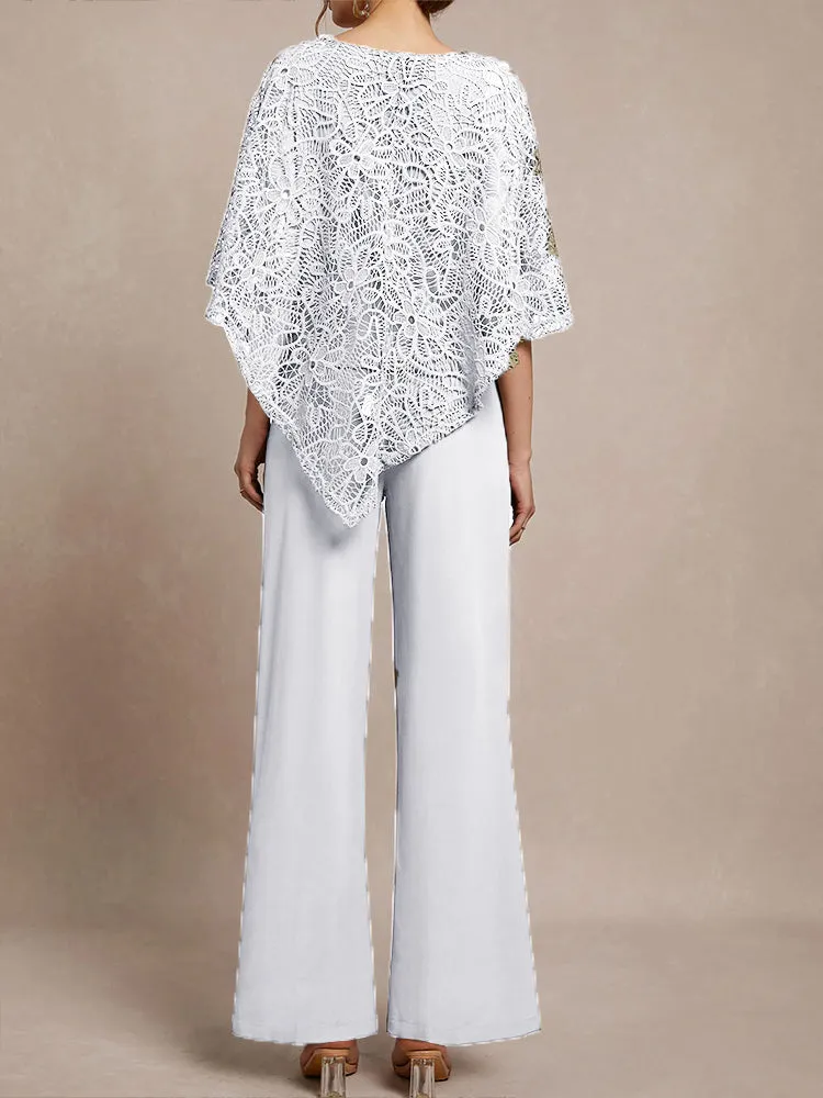 3 Pieces Lace Cape Chiffon Mother of the Bride Pant Suits