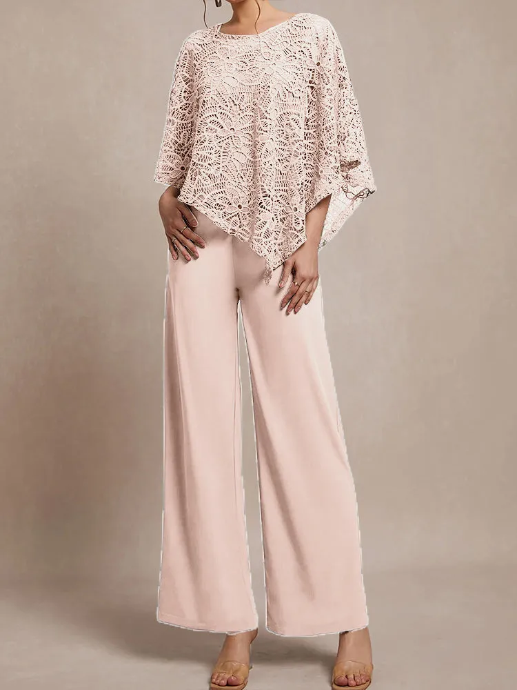 3 Pieces Lace Cape Chiffon Mother of the Bride Pant Suits
