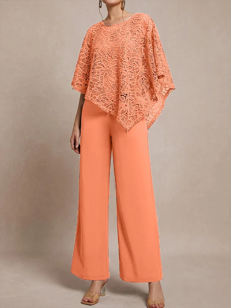3 Pieces Lace Cape Chiffon Mother of the Bride Pant Suits