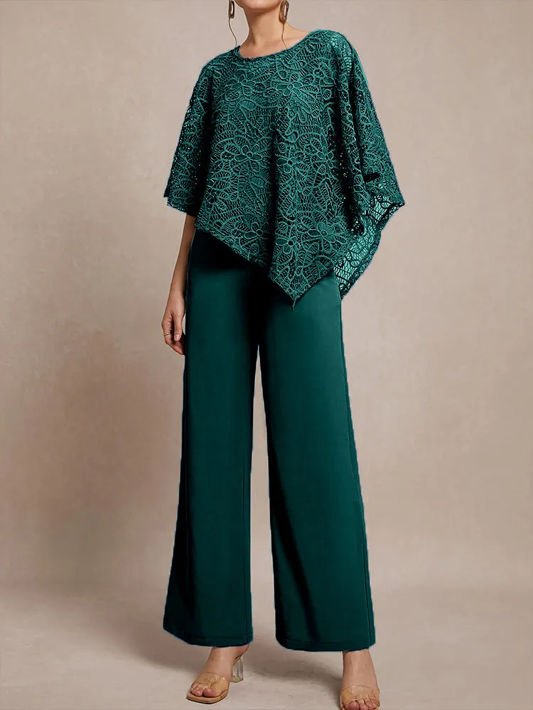 3 Pieces Lace Cape Chiffon Mother of the Bride Pant Suits