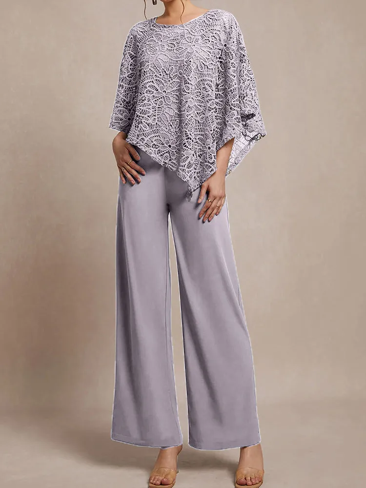 3 Pieces Lace Cape Chiffon Mother of the Bride Pant Suits
