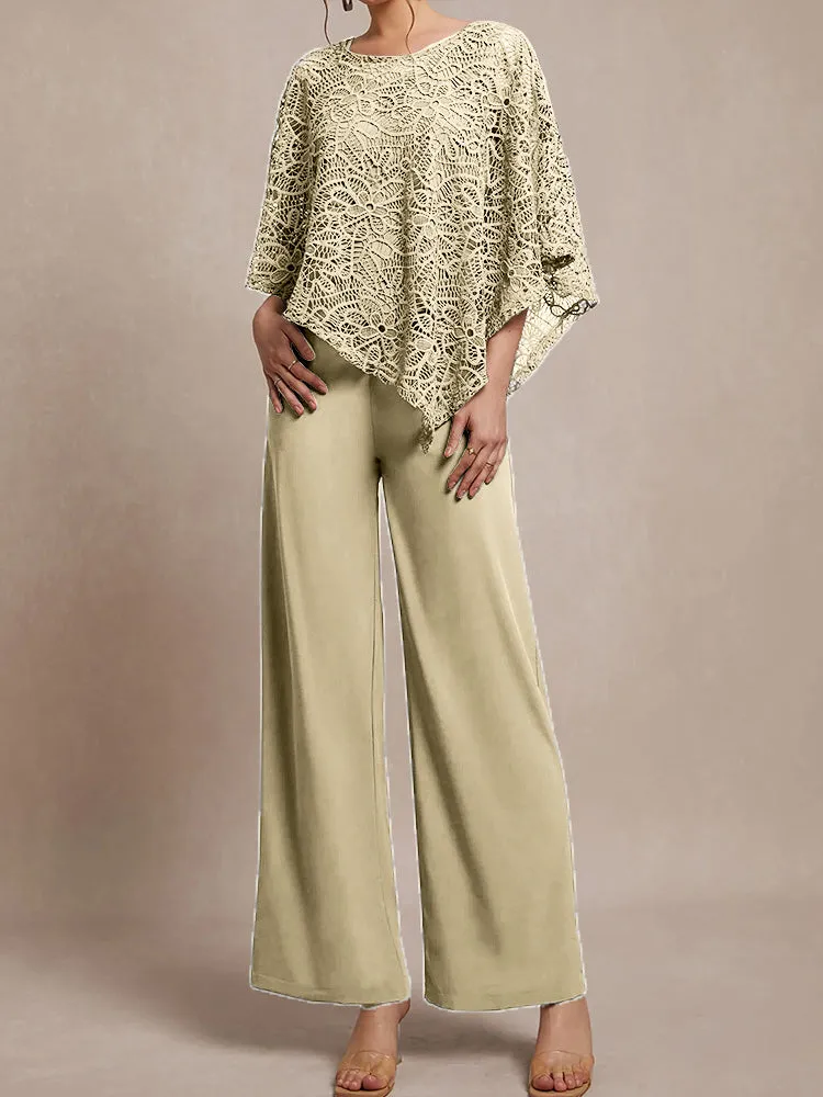 3 Pieces Lace Cape Chiffon Mother of the Bride Pant Suits