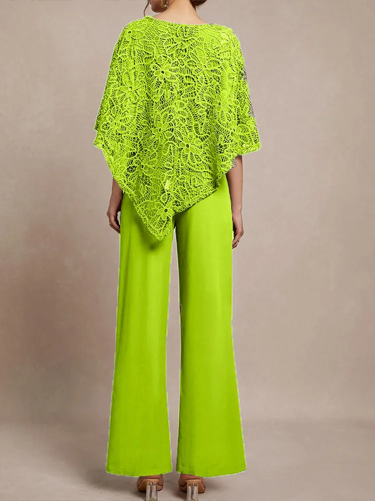 3 Pieces Lace Cape Chiffon Mother of the Bride Pant Suits