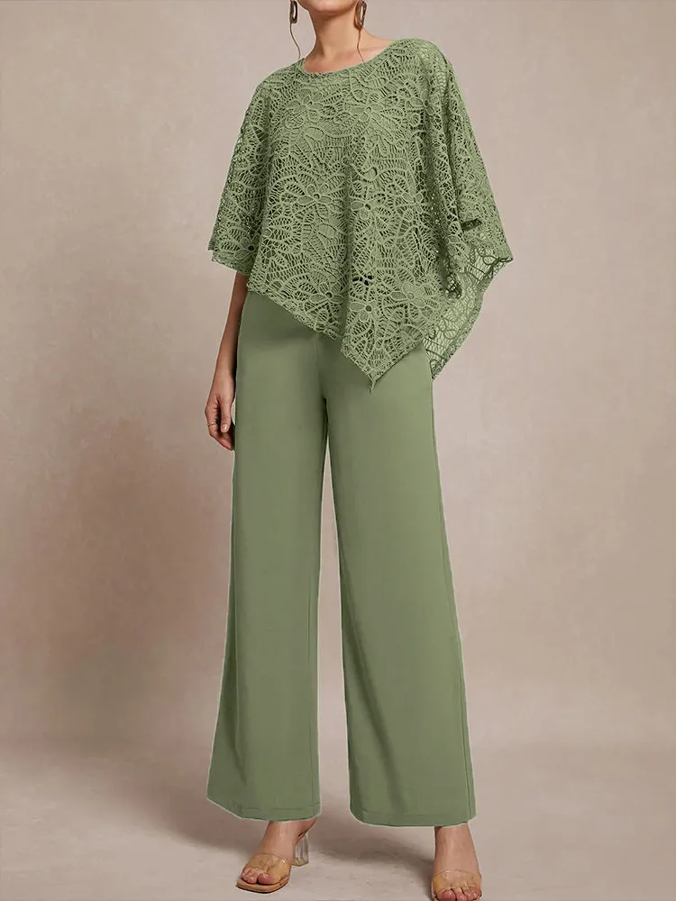 3 Pieces Lace Cape Chiffon Mother of the Bride Pant Suits