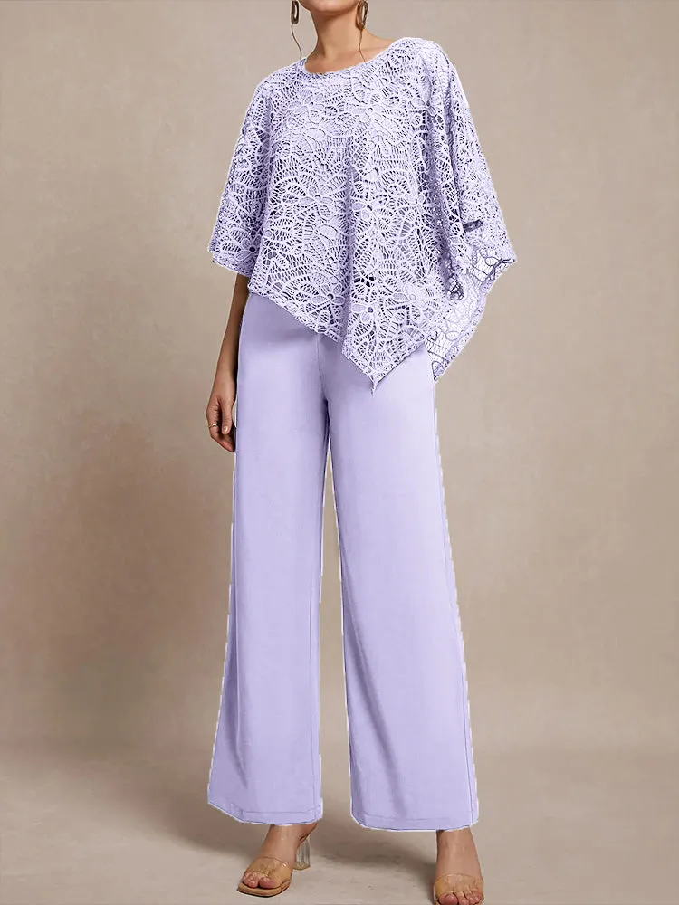 3 Pieces Lace Cape Chiffon Mother of the Bride Pant Suits