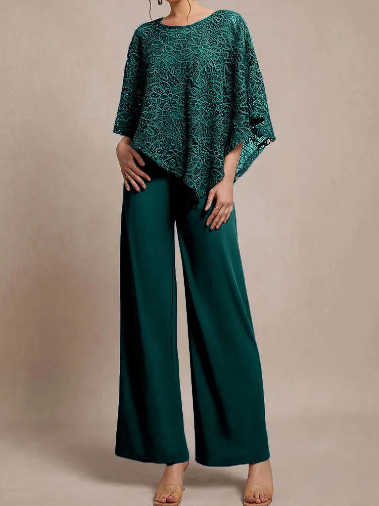 3 Pieces Lace Cape Chiffon Mother of the Bride Pant Suits