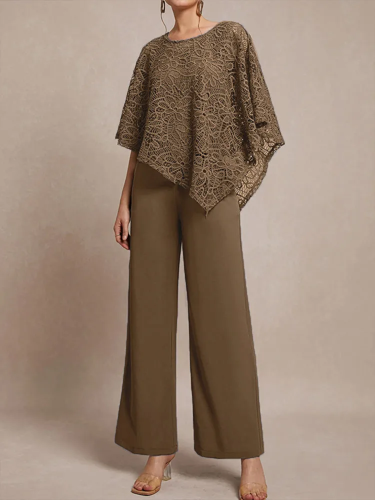 3 Pieces Lace Cape Chiffon Mother of the Bride Pant Suits