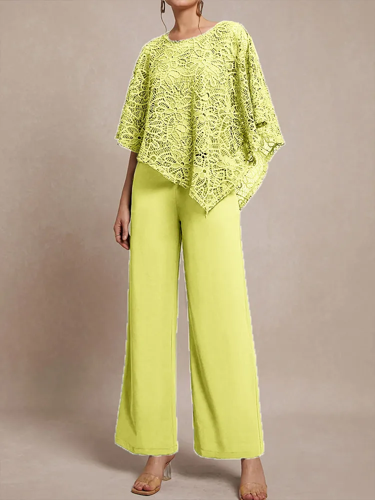 3 Pieces Lace Cape Chiffon Mother of the Bride Pant Suits