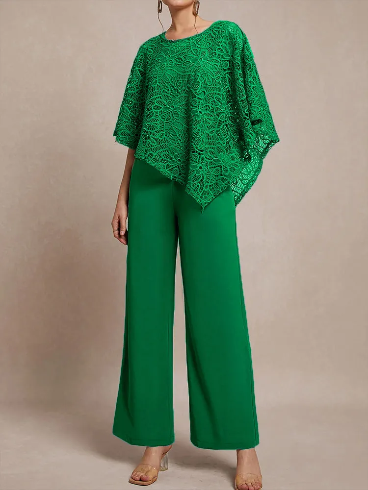 3 Pieces Lace Cape Chiffon Mother of the Bride Pant Suits
