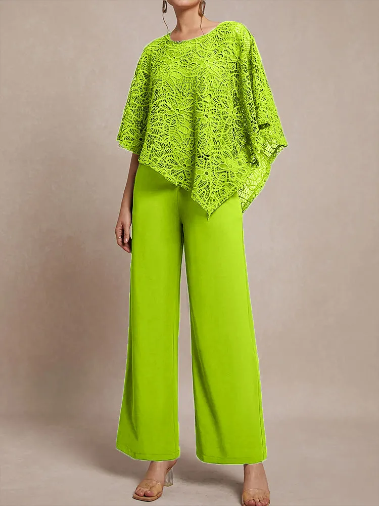 3 Pieces Lace Cape Chiffon Mother of the Bride Pant Suits