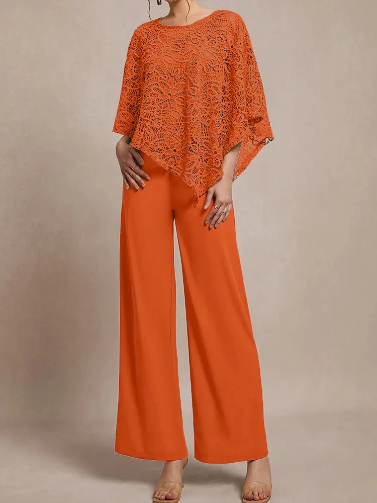 3 Pieces Lace Cape Chiffon Mother of the Bride Pant Suits