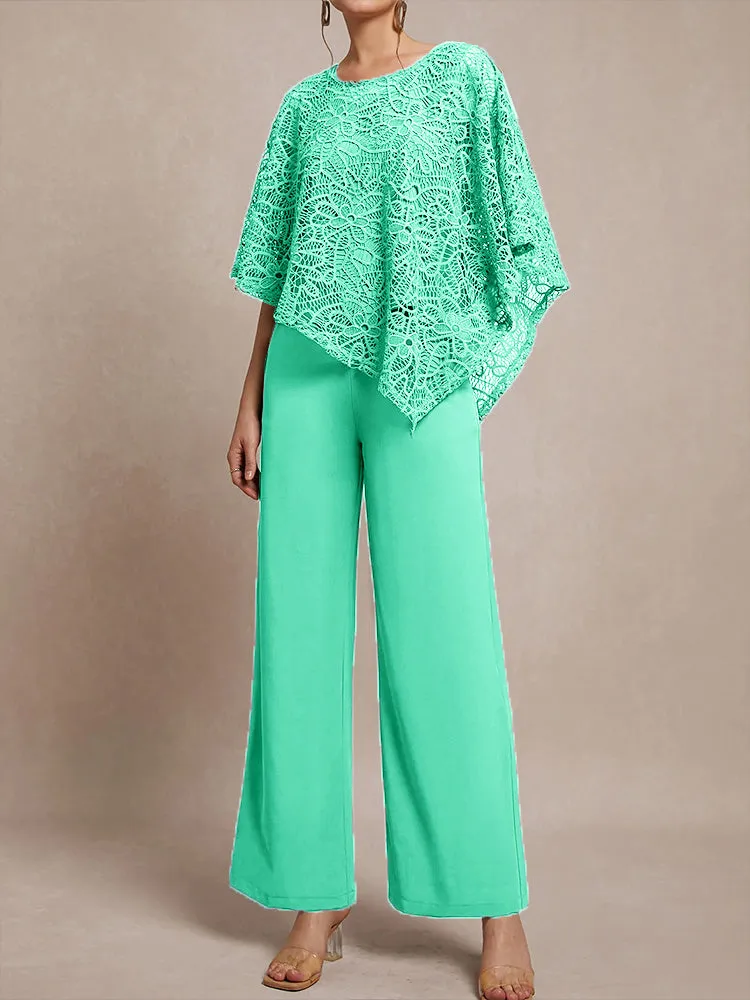 3 Pieces Lace Cape Chiffon Mother of the Bride Pant Suits