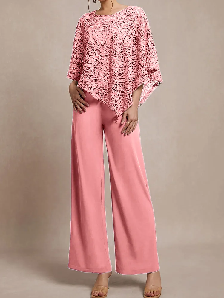 3 Pieces Lace Cape Chiffon Mother of the Bride Pant Suits
