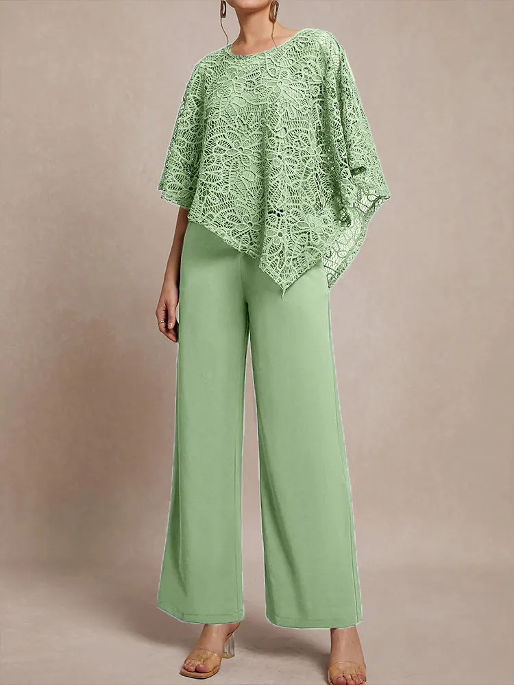 3 Pieces Lace Cape Chiffon Mother of the Bride Pant Suits