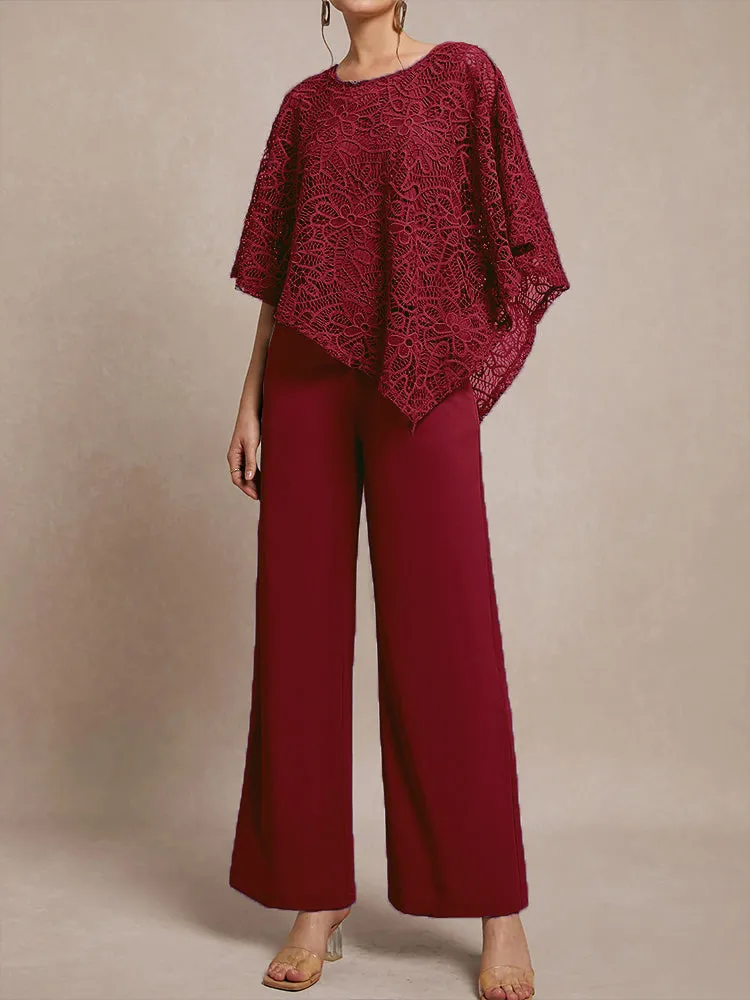 3 Pieces Lace Cape Chiffon Mother of the Bride Pant Suits