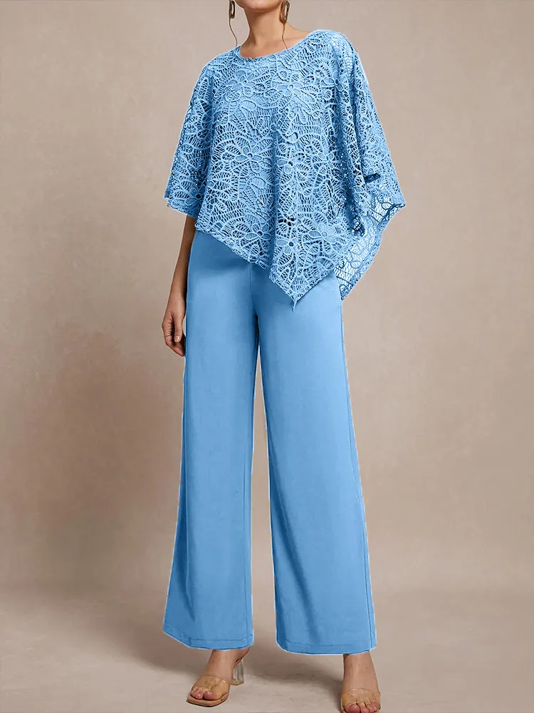 3 Pieces Lace Cape Chiffon Mother of the Bride Pant Suits