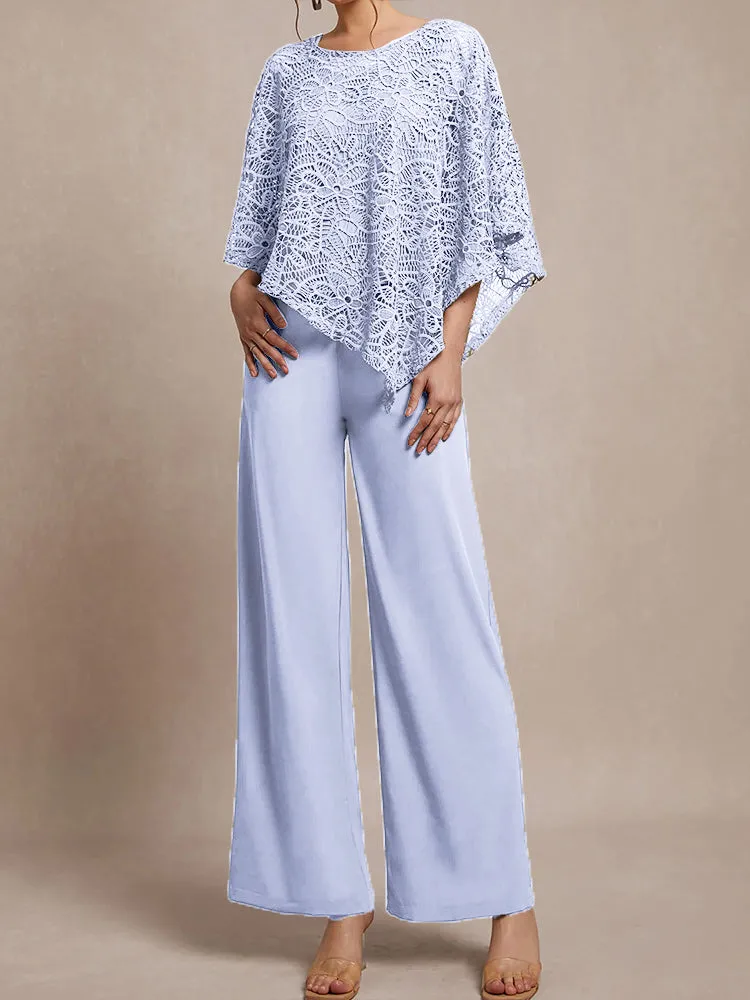 3 Pieces Lace Cape Chiffon Mother of the Bride Pant Suits