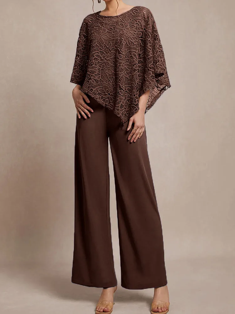 3 Pieces Lace Cape Chiffon Mother of the Bride Pant Suits